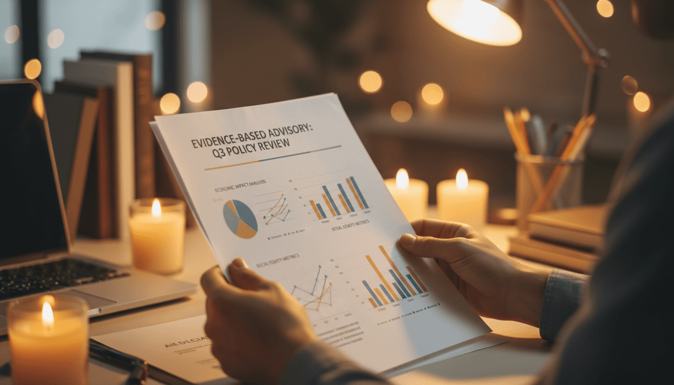 Consultant's hands holding a data report with charts and analysis